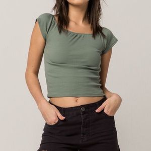 2 for $7 Sage Green Ribbed Off the Shoulder Top